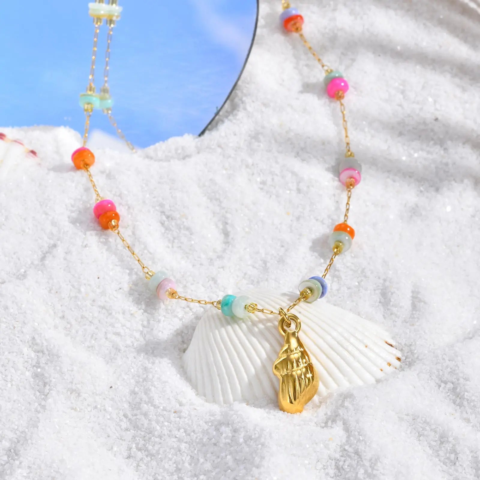 Color Bead Shell Pendant Necklace