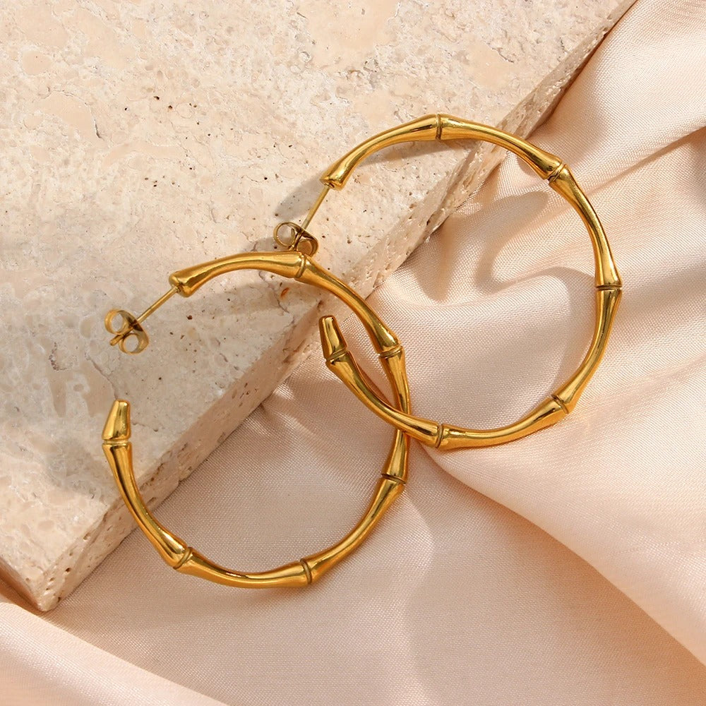 Textured Bamboo Hoop Earring