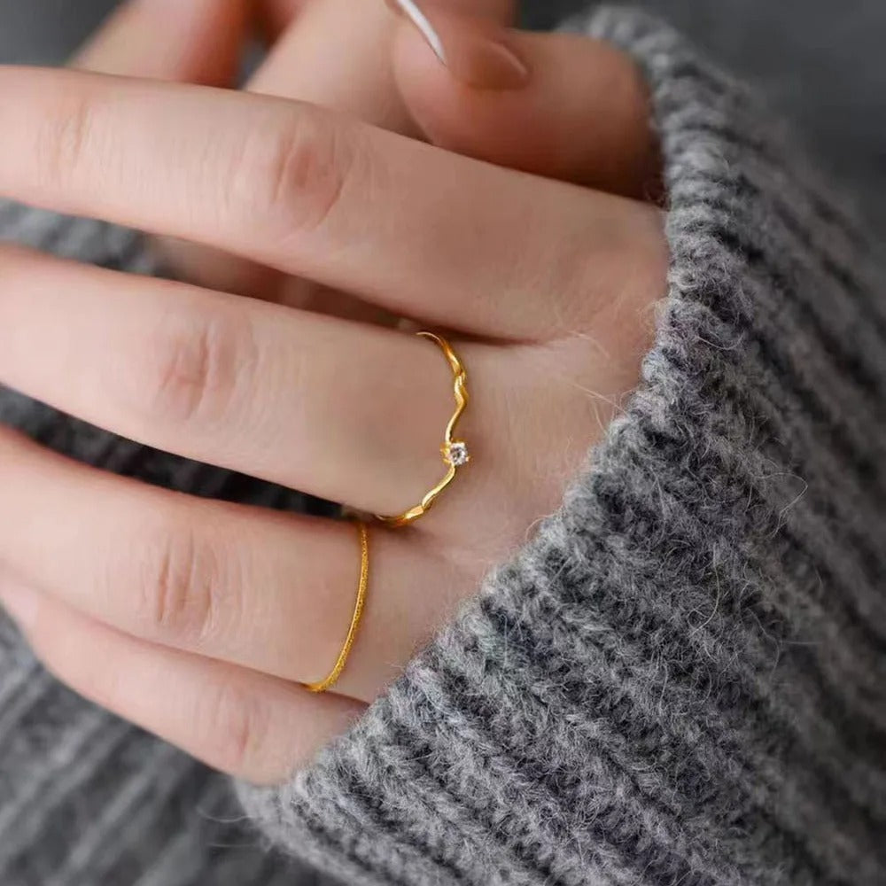 Luna Wave Solitaire Ring