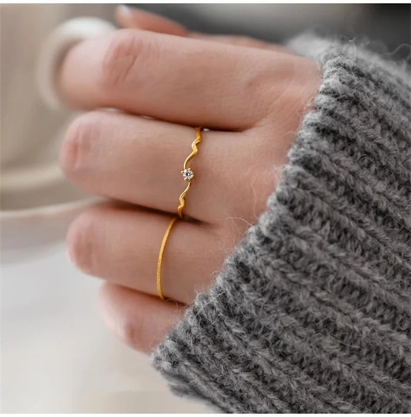 Luna Wave Solitaire Ring