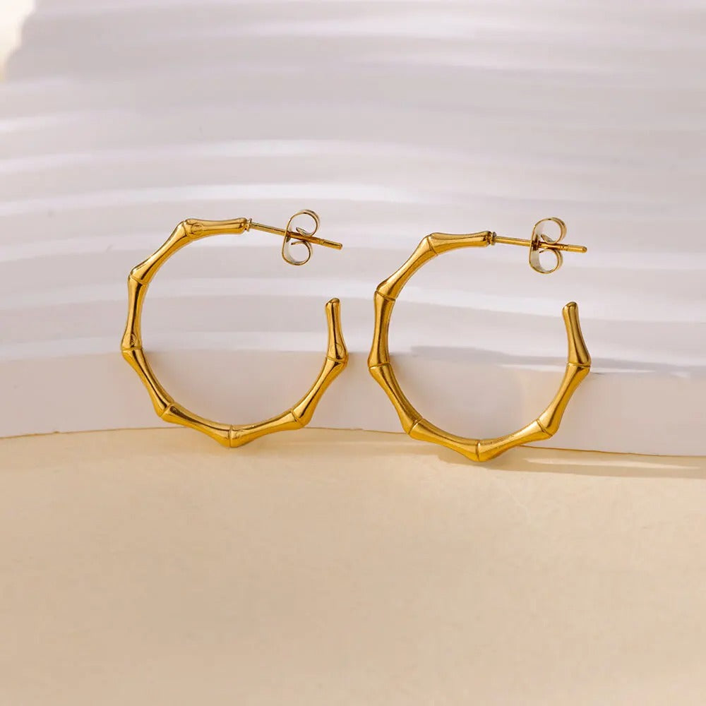 Textured Bamboo Hoop Earring