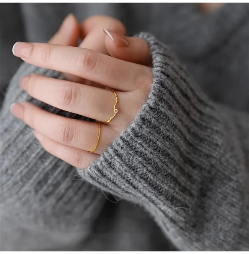 Luna Wave Solitaire Ring