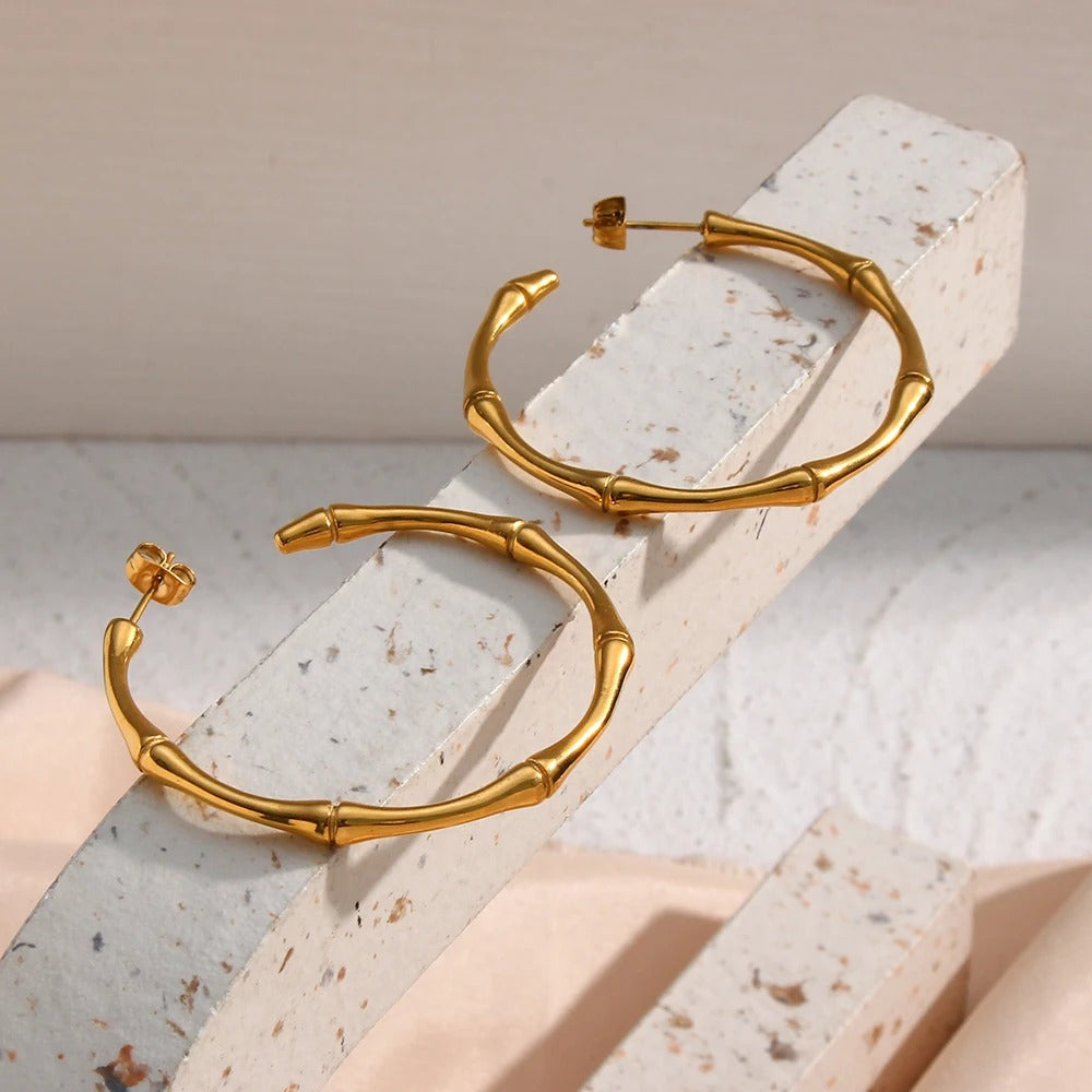 Textured Bamboo Hoop Earring