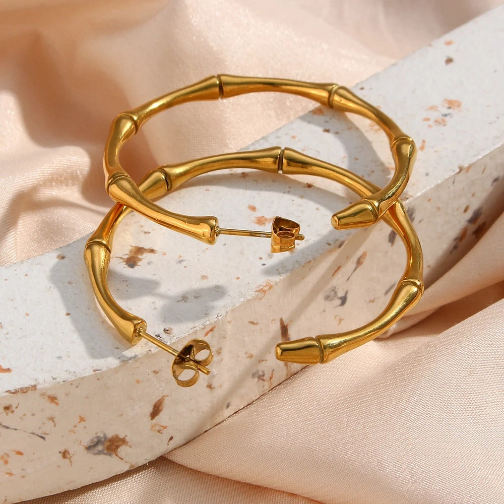 Textured Bamboo Hoop Earring